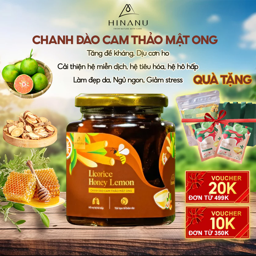 Cam Thảo Chanh Đào Mật Ong 380ml HINANU Giảm Ho Thanh Lọc Cơ Thể Cải Thiện Tiêu Hóa Tăng Cường Hệ Miễn Dịch