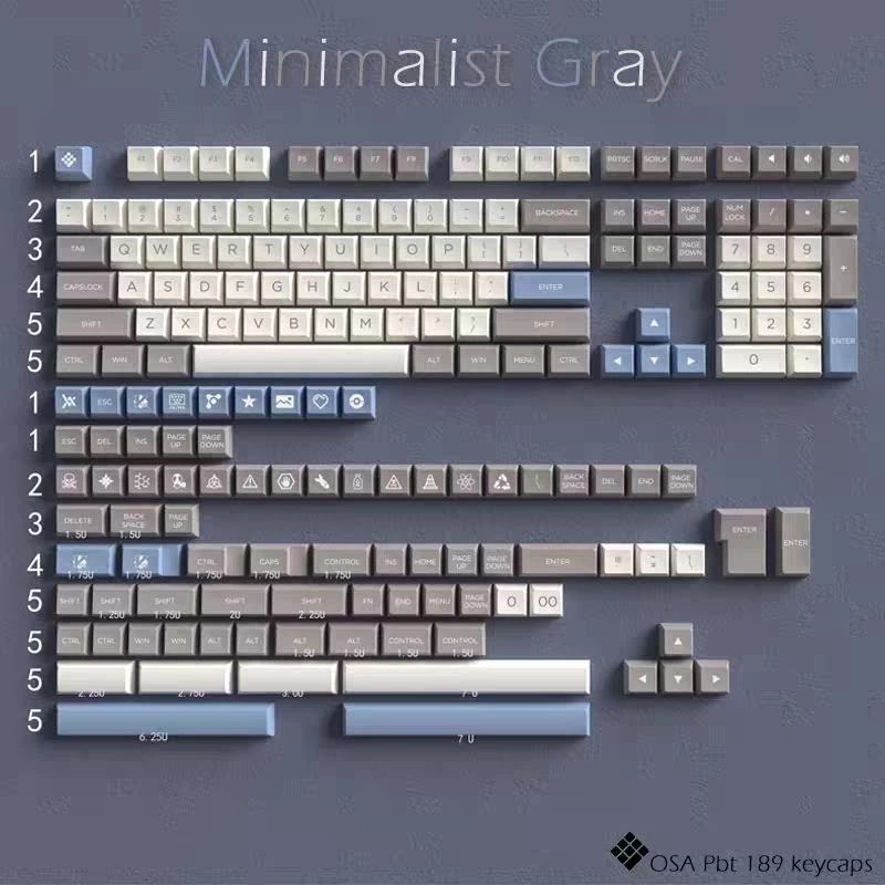 MINIMALIST GRAY keycap Retro OSA profile- PBT double shot