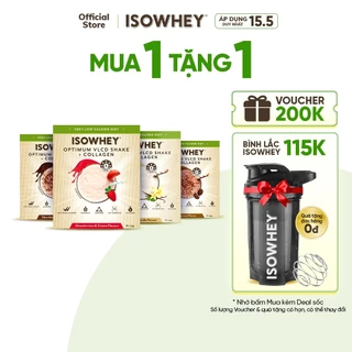 Bột Whey giảm cân cho nữ IsoWhey Optimum VLCD 2 vị, hỗ trợ tăng cơ giảm mỡ bổ sung Collagen, hộp 18 góix55g