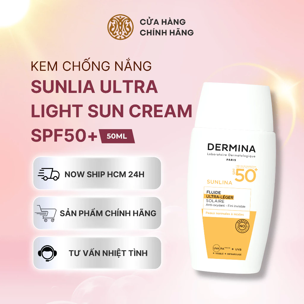 Kem chống nắng 360 độ, Kem chống nắng chống lão hóa bảo vệ da Dermina Sunlina Comforting Sun Cream