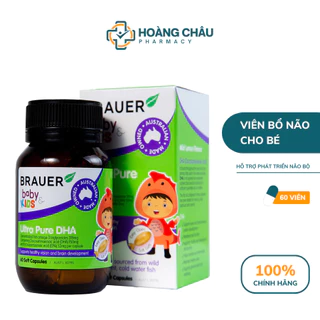 Viên Bổ Não Cho Bé Brauer Baby & Kids Ultra Pure DHA - Hỗ Trợ Phát Triển Não Bộ, Tăng IQ (Lọ 60V)