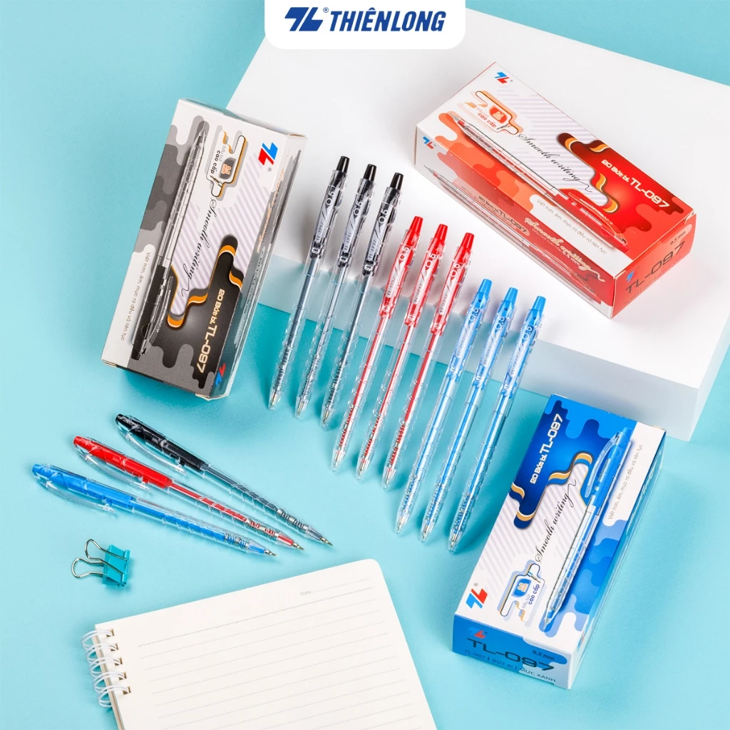 Combo 5/10/20 Bút bi Thiên Long TL-097 ngòi 0.5mm mực xanh đỏ đen nét viết thanh mảnh thiết kế trẻ trung năng động