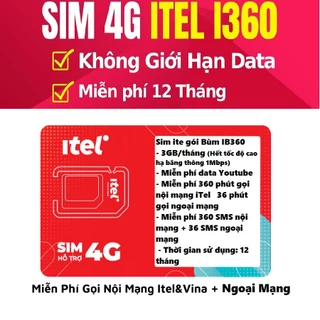 [ MAX 1 TỶ GB ] Sim Data 4G Itelecom Siêu Tốc Độ Không Giới Hạn Data DÙng Miễn Phí 1 Năm Không Cần Nạp Tiền IB360 IBVIp6