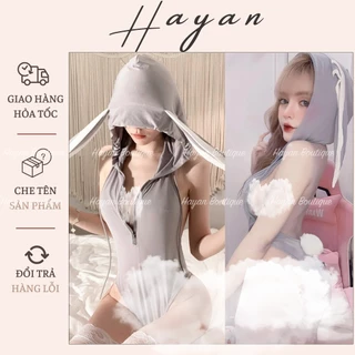 HT511 Cosplay Jumsuite thỏ liền mũ khoá kéo hở lưng quyến rũ gợi cảm HT511