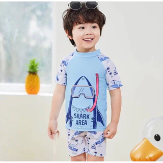 Đồ bơi bé trai Tukibaby áo cộc quần lửng size 12-45kg,bộ bơi bé trai phối màu hoạ tiết baby shark