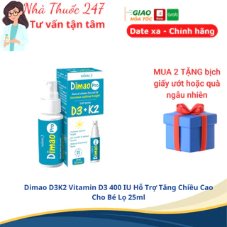 Xịt D3K2 Dimao Pro, Dimao D3K2 Vitamin D3 400 IU Hỗ Trợ Tăng Chiều Cao Cho Bé Lọ 25ml