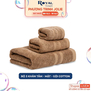 [Phương Trinh JOlie] Bộ 3 gồm 1 khăn tắm-1 khăn gội-1 khăn mặt ROYAL TOWEL 100% cotton dày thấm hút, không ra màu