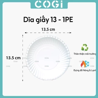 100 Dĩa giấy/ Đĩa giấy trắng 13cm 1PE dùng 1 lần COGI đựng bánh kem, trái cây, kẹo