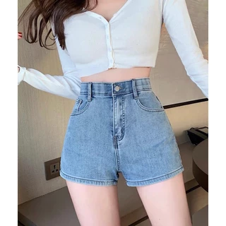 Quần Short Jean Nữ BigSize Lưng Cao Trên Rốn, Co Dãn Mạnh, Lai Cuốn, Màu Xanh Nhạt Sọt Basic 4239