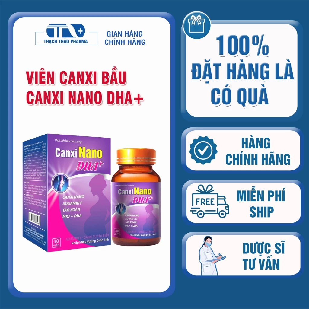 CANXI NANO +DHA+ D3+ K2+ INULIN DÀNH CHO BÀ BẦU - LỌ 30 VIÊN