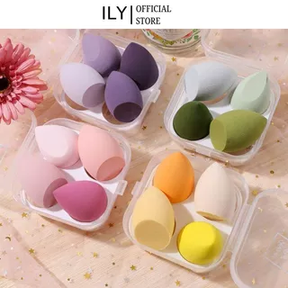 Mút Trang Điểm Kèm Hộp Đựng Xinh Xắn Set 4 Bông Mút Tán Nền Makeup Đẹp ILY