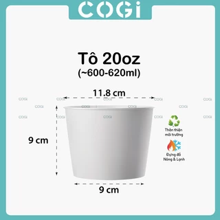 50 tô giấy 20oz 2 pe hộp giấy 650ml  dùng 1 lần chính hãng cogi, chuyên đựng các món nóng lạnh như kem, chè