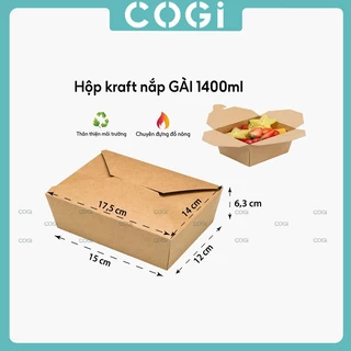 50 hộp cơm giấy nâu kraft 1400ml dùng 1 lần COGI chuyên đựng thực phẩm đựng salad, sushi, kimbap