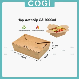 50 hộp cơm giấy kraft nắp gài 1000ml dùng 1 lần COGI đựng thực phẩm, đồ ăn healthy, salad, đồ chiên dầu mỡ, gà rán.