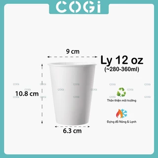 100 ly giấy có nắp cốc giấy 12oz 360ml dùng 1 lần COGI đựng trà sữa cafe sinh tố - kèm nắp bằng