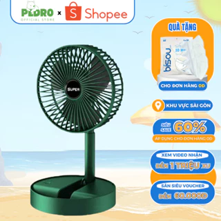 Quạt tích điện để bàn mini Super gấp gọn có thể kéo dài 3 tốc độ gió xoay 360 cổng sạc usb tiện dụng, bảo hành 3 tháng