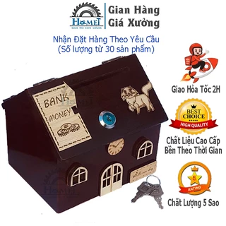 Hộp Đựng Tiền Tiết Kiệm Bằng Gỗ Có Khóa Hình Ngôi Nhà Xinh Xắn ( HAMET_HTKNN) Hộp Đựng Tiền Độc Đáo