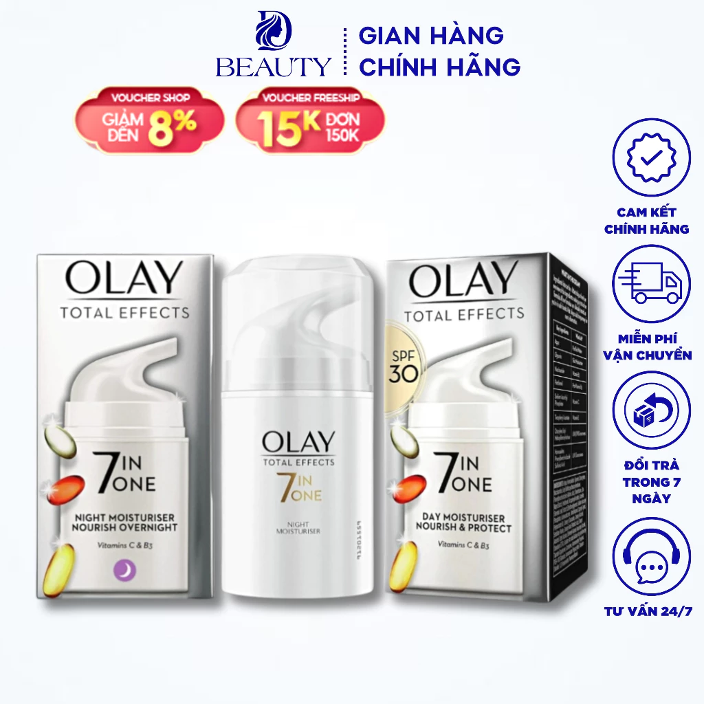 Kem Dưỡng Olay Total Effects 7 In 1 Anti Ageing Moisturiser 50ml Chính Hãng dưỡng trắng, tái tạo da và chống lão hoá