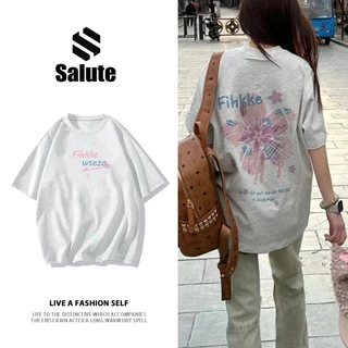 Áo phông nữ  xám ghi cổ tròn local brand áo thun form rộng hàn quốc unisex 100% cotton Salute Y1034