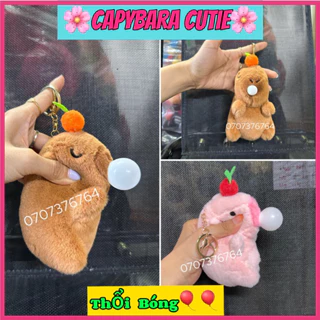 🔥KHO SỈ🔥 MÓC KHOÁ GẤU BÔNG CHUỘT LANG CAPYBARA Thổi Bong Bóng Siêu Cưng-Lông Mềm Mịn Cao Cấp-Chảy Mũi-Đeo Balo