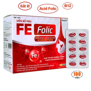 (hộp 100 viên) Bổ máu FE FOLIC - bổ sung sắt và acid folic, hỗ trợ tạo hồng cầu