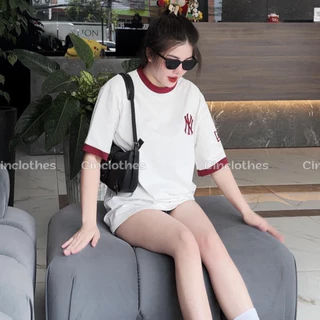 Áo Thun NY Thêu Chữ Form Rộng Unisex Chất Cotton Dày Dặn Mẫu Hot 2024 , Áo Phông MLB Full Tag Mac Nam Nữ Mặc Đẹp