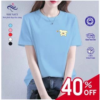 Áo thun nữ SHENICE, áo phông nữ cổ tròn tay ngắn, dáng ôm nhẹ, in hình dễ thương ,vải 100% cotton 4 chiều mềm mịn mát