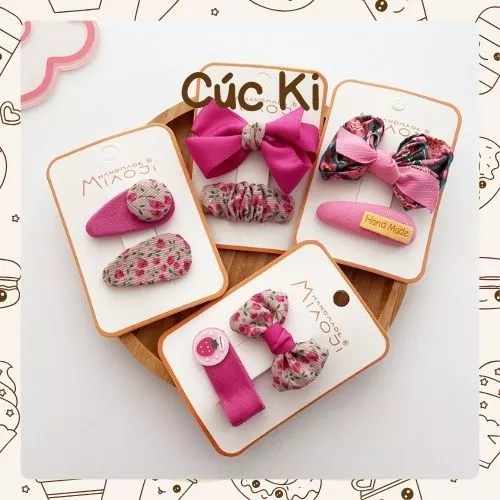 Set kẹp tóc 2 chiếc màu đỏ hồng cho bé gái, set kẹp mái 2 chiếc - Cucki