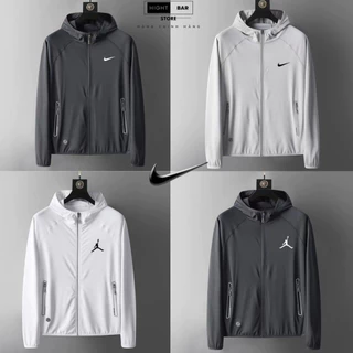 Áo Khoác Dù Nhẹ Nike Nam Nữ 2 Lớp Có Mũ Chống Nắng Màu Trắng, Đen Thể Thao áo khoác gió Nam Nữ Form Xuông Có Dây Rút D03