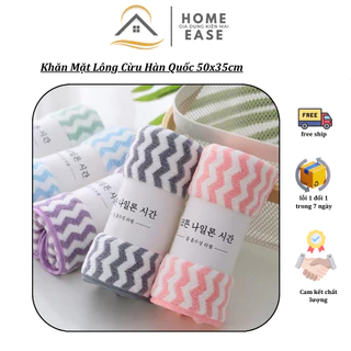 Khăn Mặt Lông Cừu Hàn Quốc 50x35cm - Siêu Thấm Hút Loại Có Dòng Kẻ