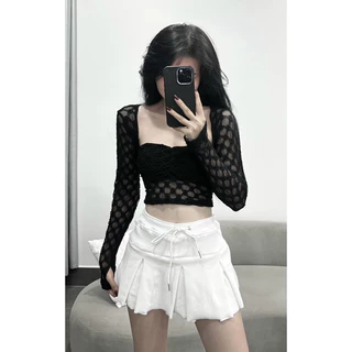 Set Áo Ống Croptop Cổ Vuông + Áo Khoác Tay Dài Ren