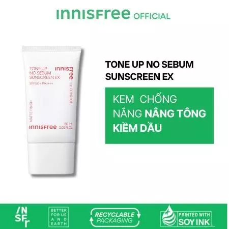 Kem chống nắng innisfree nâng tone trắng da kiềm dầu Hàn Quốc 50ml