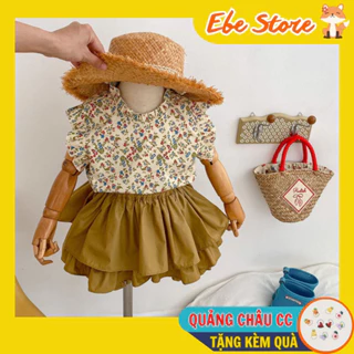 Set đồ bé gái, Đồ bộ bé gái từ 8 - 18kg, chất thô áo hoa mix chân váy bồng SG006, Ebestore