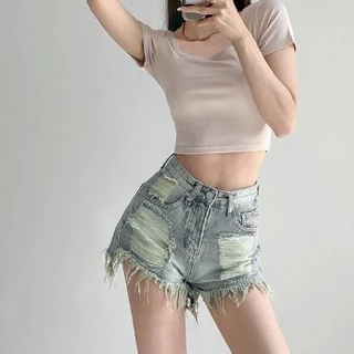 Quần Short Jeans Nữ , Quần Đùi Nữ Chất Liệu Demin Phong Cách Đường Phố Rách Siêu Hot Coll Ngầu L003