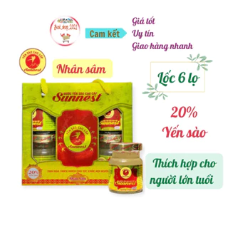 (Có lát sâm trong mỗi lọ) Yến Sunnest Nhân sâm 20% (Hộp 6 lọ x 70ml)