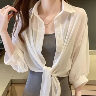 Áo sơ mi voan croptop khoác ngoài buộc vạt nhiều màu mặc đi biển, đi chơi đi dạo mix quần dài, chân váy,quần sóc đều đẹp