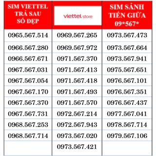 Sim trả sau viettel 09 số đẹp, sảnh tiến giữa 567 chính chủ