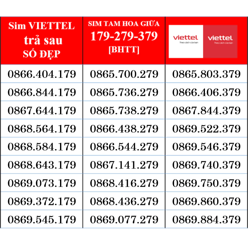 Sim Viettel số đẹp trả sau , sim phong thủy 79 thần tài giá rẻ