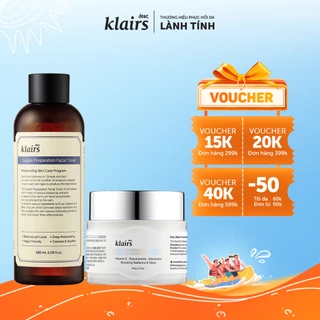 Combo Nước hoa hồng Dear, Klairs Supple Preparation Facial Toner 180ml + Mặt nạ ngủ Freshly Juiced Vitamin E Mask 90ml