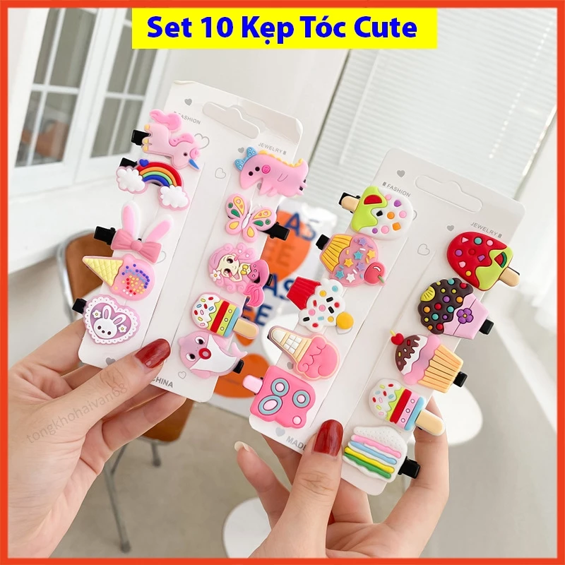 Set 10 kẹp tóc bé gái mẫu hoa quả hoạt và nhiều nhân vật hoạt hình xinh xắn đáng yêu thiết kế đẹp đơn giản tiện dụng