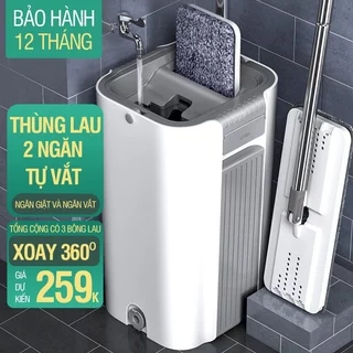 Bộ lau nhà Kitimop-C6 Plus có thùng lau nhà 2 ngăn tự vắt, cây lau nhà 360 độ lau sàn làm sạch, 3 bông lau