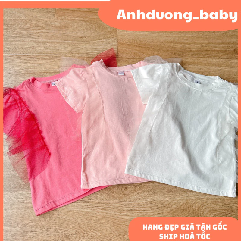 quần áo trẻ em, áo thun cộc tay bé gái, áo cộc cánh tiên ren xoè cho bé gái