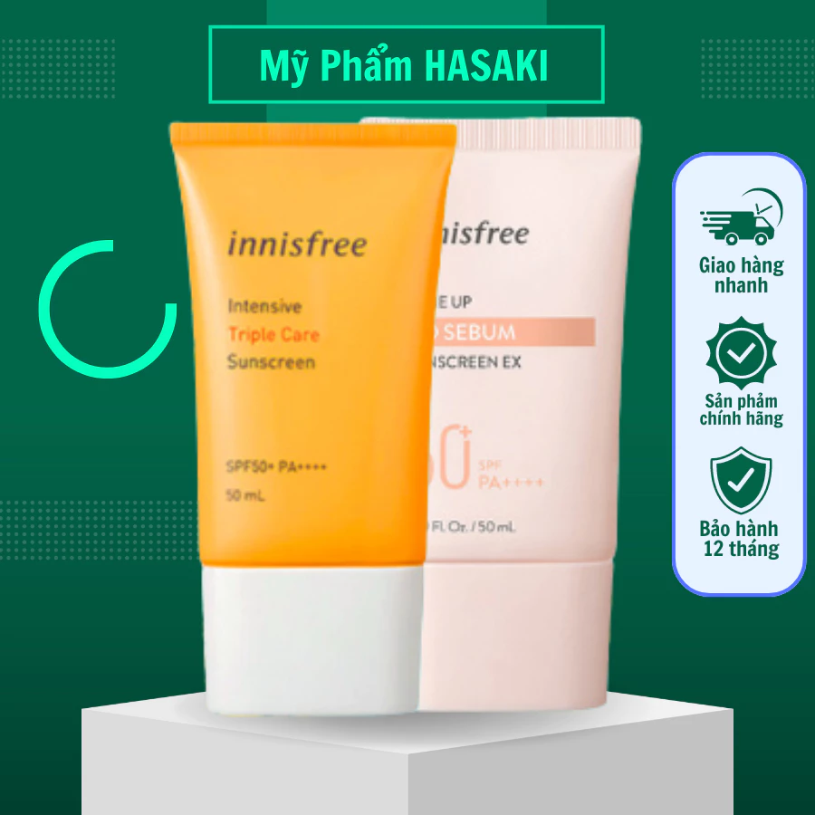 Kem chống nắng innisfree Intensive Triple Care Sunscreen SPF50+ chính hãng lâu trôi làm sáng da, kiềm dầu 50ml JP 4.0