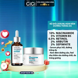 Bộ Đôi Serum, Kem Đêm Dưỡng Trắng Da, Mờ Nám, Mờ Thâm, Cấp Ẩm Đa Tầng The CICI 50g + 5% HA Serum 30ml & Cream 50gr