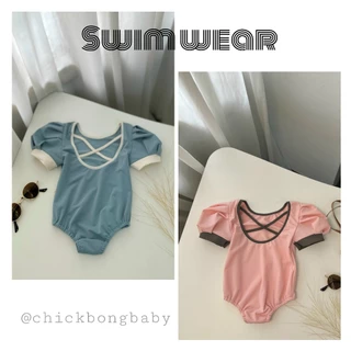 Bộ Đồ Bơi Liền Thân, Bikini Cho Bé Gái (8-25KG) Chất Vải Cotton Thun Lạnh Thiết Kế Tay Bồng Hở Lưng - B02