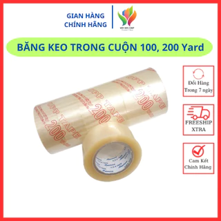 [1 Cuộn] Băng keo 48mm 100 yard 200 yard lốc 6 cuộn trong suốt dán dính chắc, không đứt ngang, dày dặn