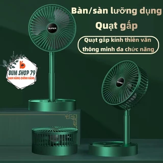 Quạt Tích Điện Super Gấp Gọn 3 Tốc Độ Gió Sạc Usb, Quạt Mini Để Bàn Xoay 180 Độ Điều Chỉnh Độ Cao