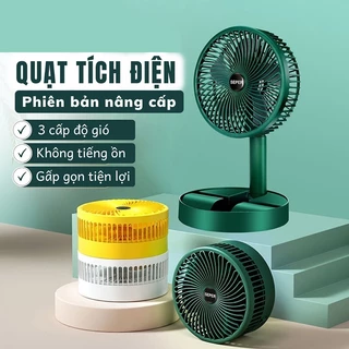 Quạt Tích Điện Super Gấp Gọn 3 Tốc Độ Gió Có Điều Chỉnh Độ Cao, Quạt Để Bàn Cổng Sạc Usb Xoay 180 Độ