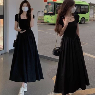 Váy đầm maxi cộc tay dáng dài xòe chữ A chất liệu thun co giãn hàng Quảng Châu CC xu hướng Hàn SP166