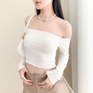 Áo trễ vai croptop tay dài Lavieevn thun gân trễ vai Freesize co dãn 4 chiều ATVK001